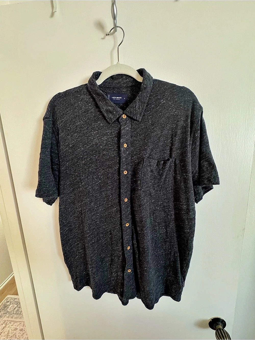 Lucky Brand Men's Short Sleeve Shirt Black/Grey Heathered Size Large